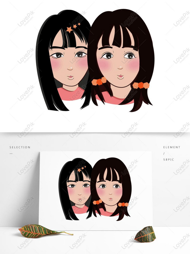 Cartoon Cute Twin Girls Material PNG Hd Transparent Image PSD images free  download_1369 × 1024 px - Lovepik