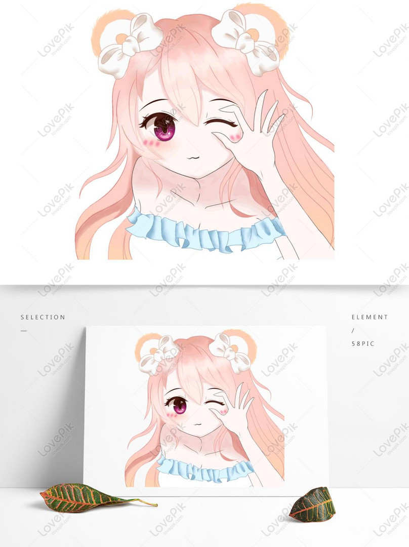 Cute Bear Female Anime Avatar Illustration Material PNG Transparent PSD  images free download_1369 × 1024 px - Lovepik