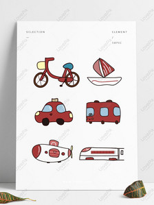 Red vector various vehicle car yacht high-speed rail bicycle, Red, car, train png transparent image