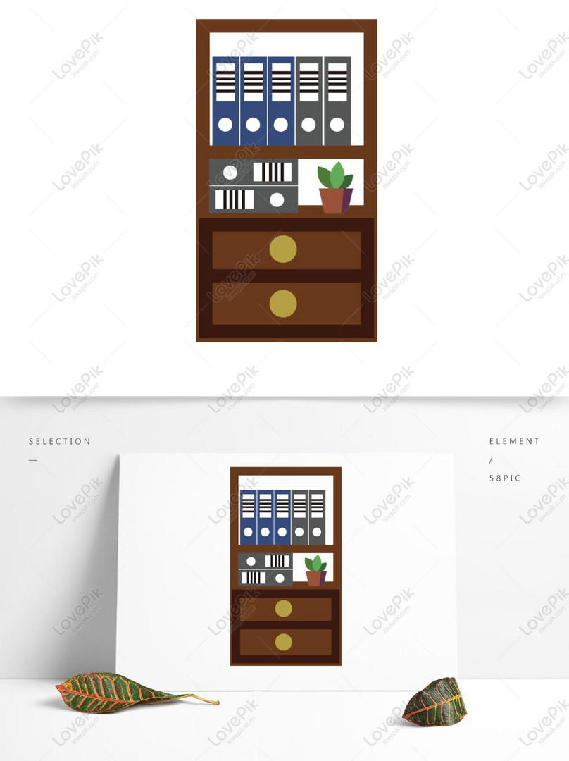 Hand Drawn Cartoon Flat Brown File Cabinet Vector Elements Ai