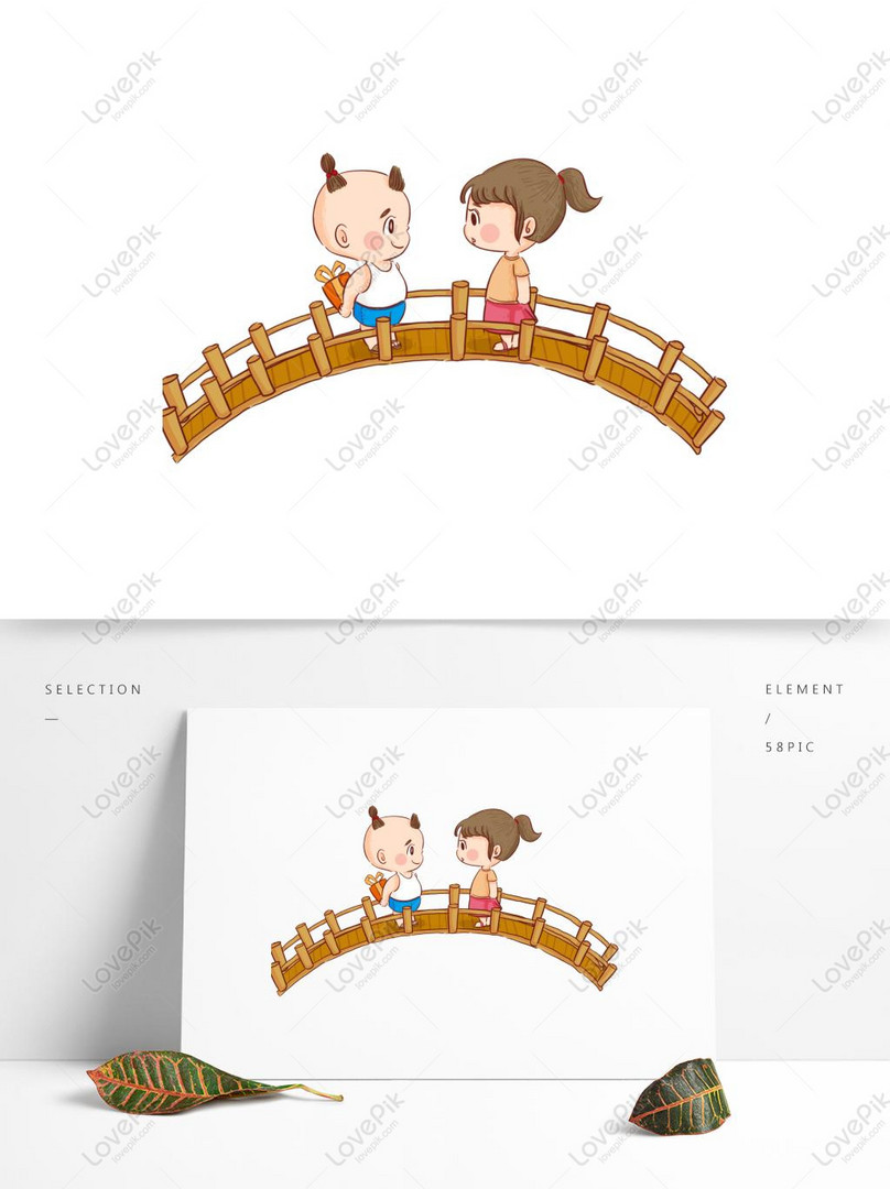 Cartoon Cute Couple Elements On The Bridge PNG Transparent PSD images free  download_1369 × 1024 px - Lovepik