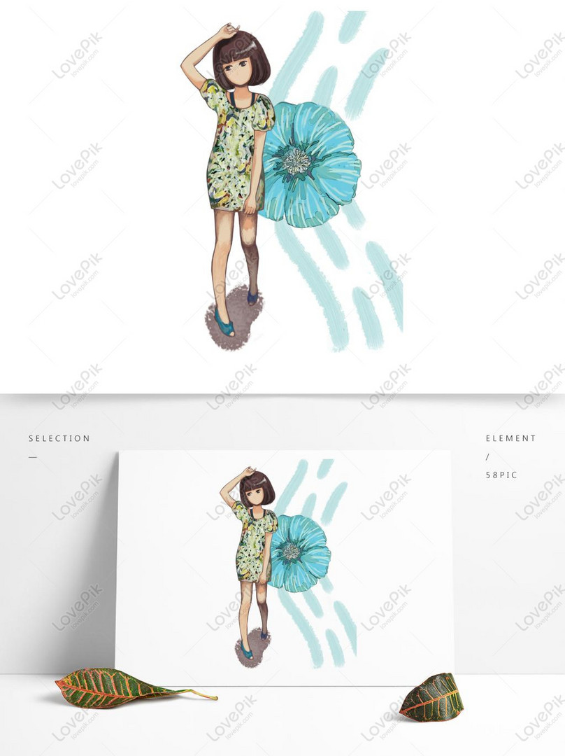手描きの元の花と女の子のイラスト青いチューリップイメージ グラフィックス Id Prf画像フォーマットpsd Jp Lovepik Com