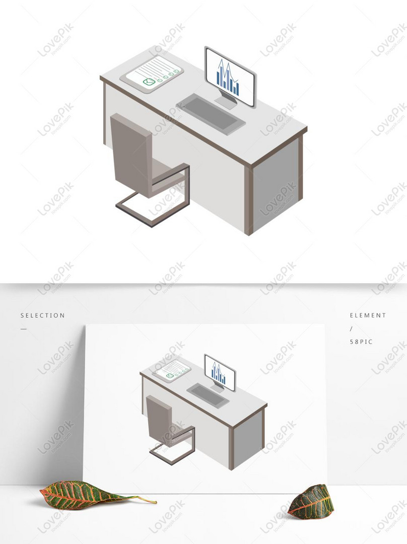 Office Desk 25d Vector Business Office Commercial Elements Ai