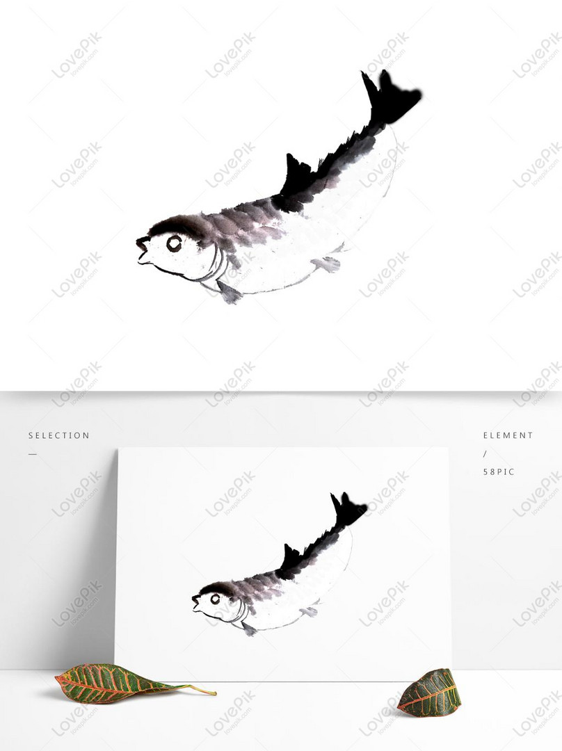 Elemen Tinta Tinta Ikan Hitam Dan Putih Hewan Lucu Gambar Unduh