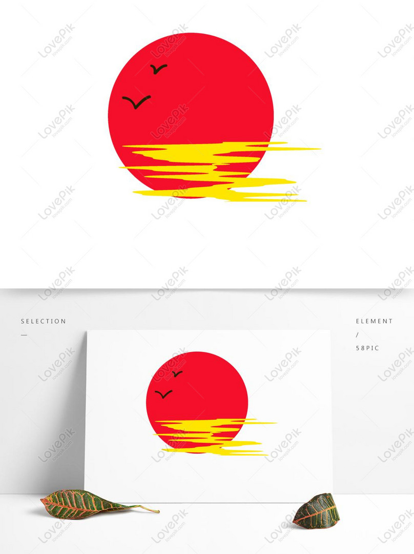 Kartun Matahari Terbenam Merah Elemen Asli Sunfish Gambar