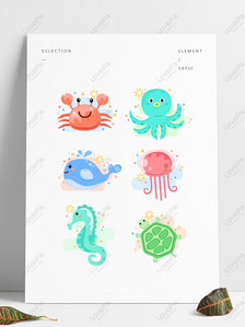 Animal elements, marine animals, cartoon, cute, Animal elements, sea animals, cartoon cute png hd transparent image