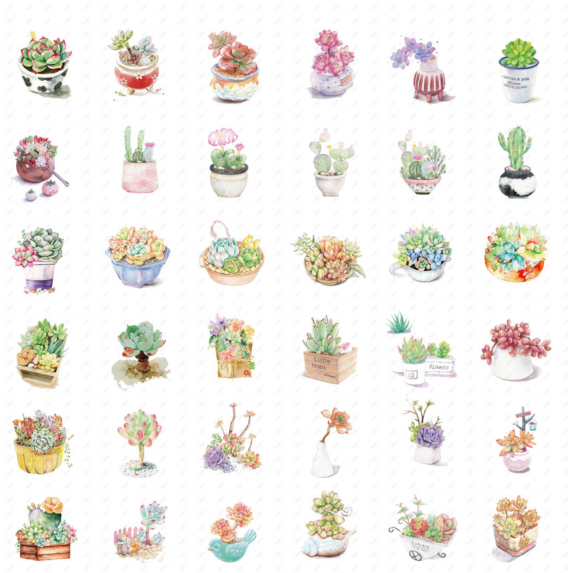 Succulent Cartoon Hand Drawn Decorative Pattern, Succulent Material ...