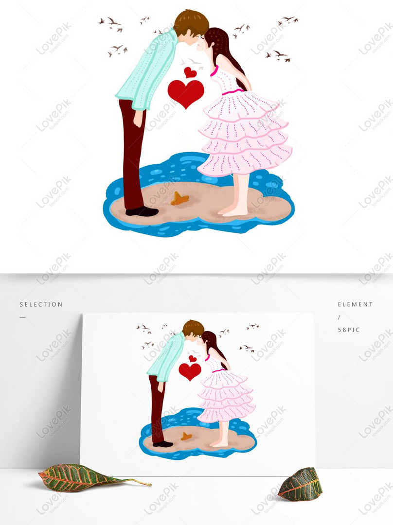 手描きのかわいいカップルが海 商業の要素によってキスイメージ グラフィックス Id Prf画像フォーマットpsd Jp Lovepik Com