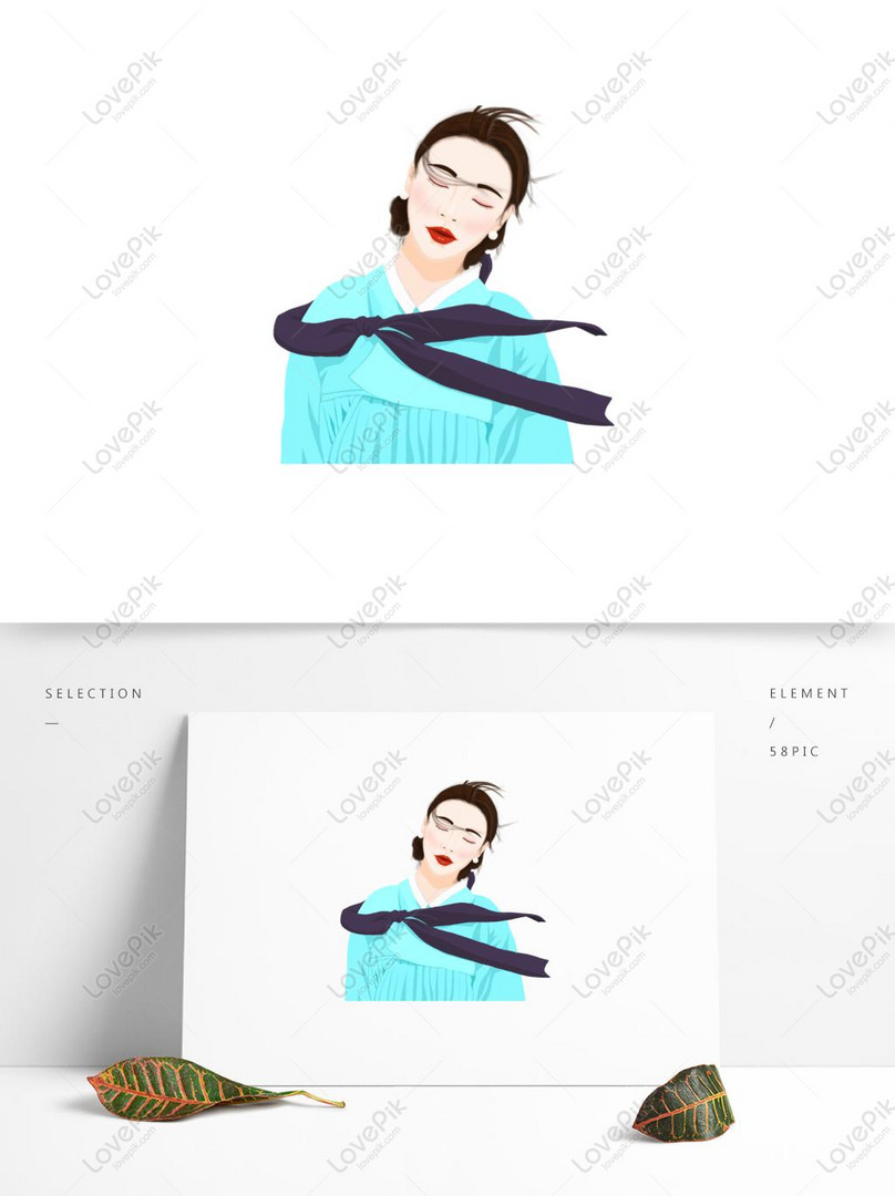Korean National Costume Closed Eyes Cartoon Woman PNG Image PSD images free  download_1369 × 1024 px - Lovepik