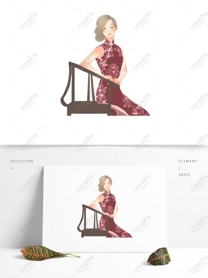 木製の椅子に座っている赤い花チャイナドレスを着ている女性イメージ グラフィックス Id Prf画像フォーマットpsd Jp Lovepik Com