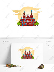 Europe Russia Flag Building Moscow Red Square Vector Element, traditional, europe, design png image