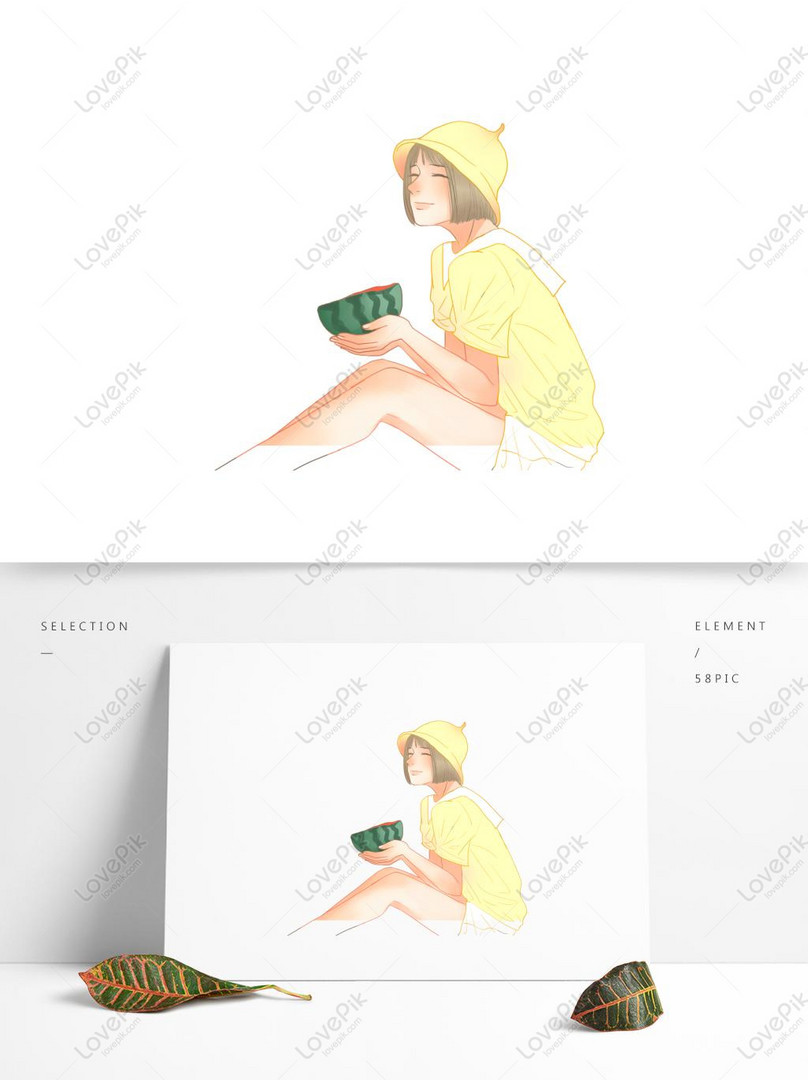 Cartoon Girl In Yellow Coat With A Cup Of Watermelon Holding Bot Psd Images Free Download 1369 1024 Px Lovepik Id