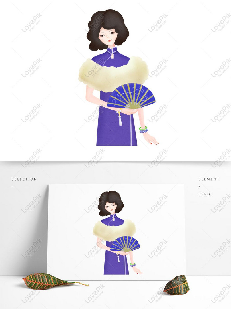 中国の古典的なチャイナドレスの女性キャラクターイラストデ ザイン
