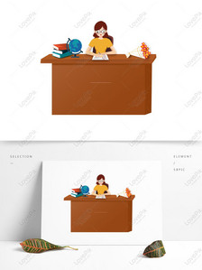 Female teacher illustration character who revised the assignment, Cartoon, small fresh, illustration png image