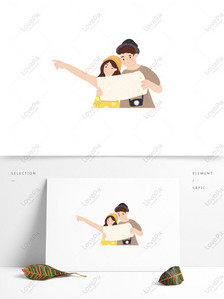 Cartoon casual couple looking at map travel, Watch map, travel, cartoon png image