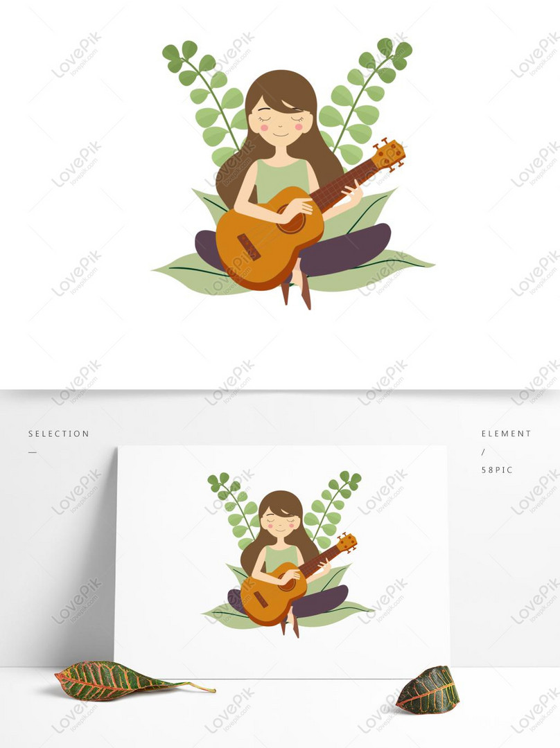 Cartoon Hand Drawn Girl Playing Guitar Vector PNG Free Download AI images  free download_1369 × 1024 px - Lovepik