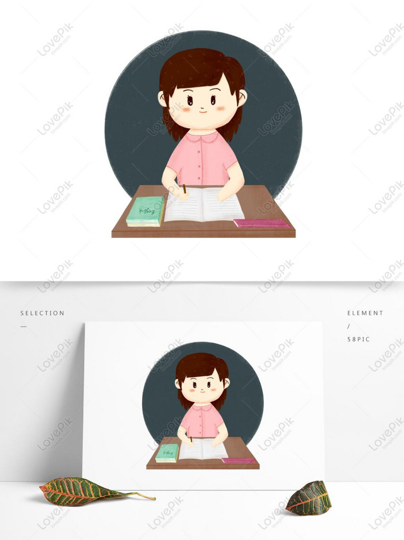 Cartoon Hand Drawn Student Character Desk Book Material Psd Images