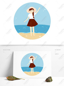 Hand drawn cartoon fresh seaside tourist playing wave girl chara, Tourist figures, play characters, seaside play png transparent image