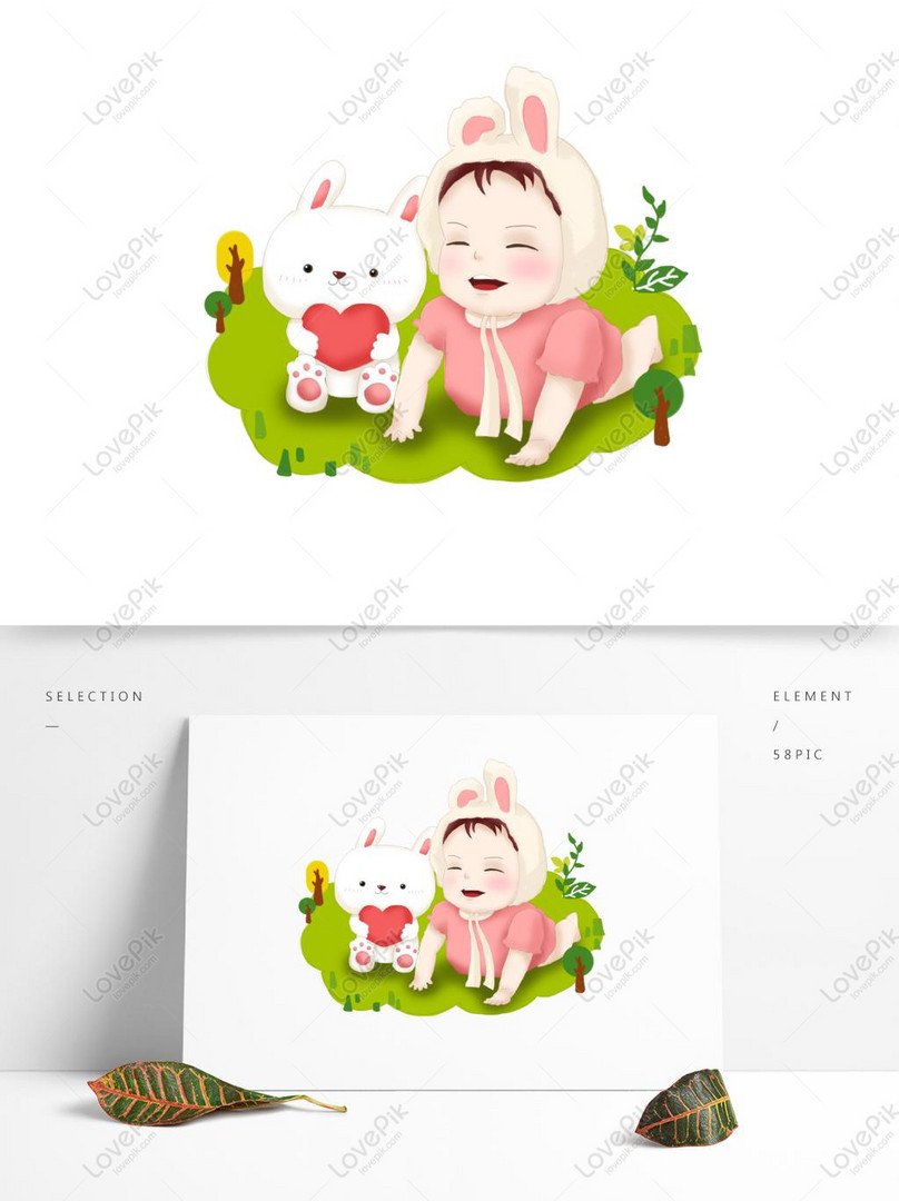 Cute Lively Kawaii Baby Character Illustration Elements And Doll ...