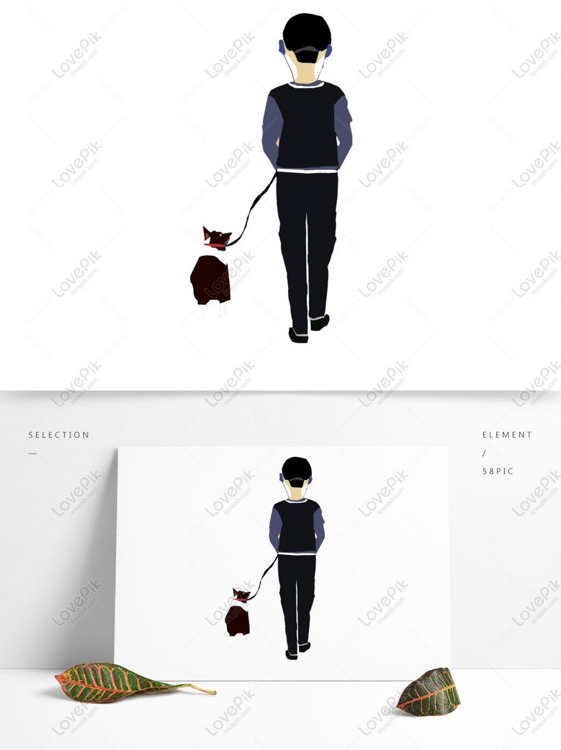 手描き漫画男持株犬だけで後ろ姿を歩くイメージ グラフィックス Id Prf画像フォーマットpsd Jp Lovepik Com