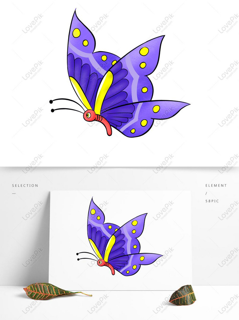 Mariposa Púrpura De Dibujos Animados Elemento De Diseño PNG Imágenes Gratis  - Lovepik