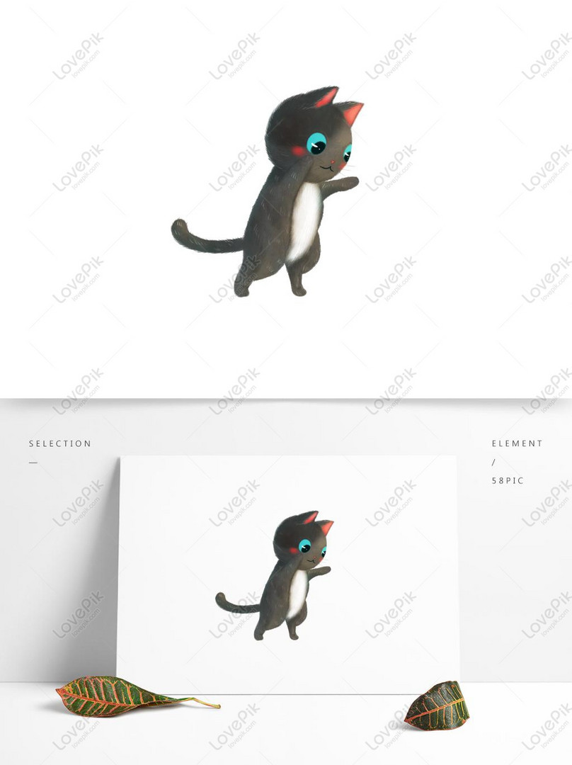 動物かわいい手描きイラスト猫かわいいペット要素イメージ