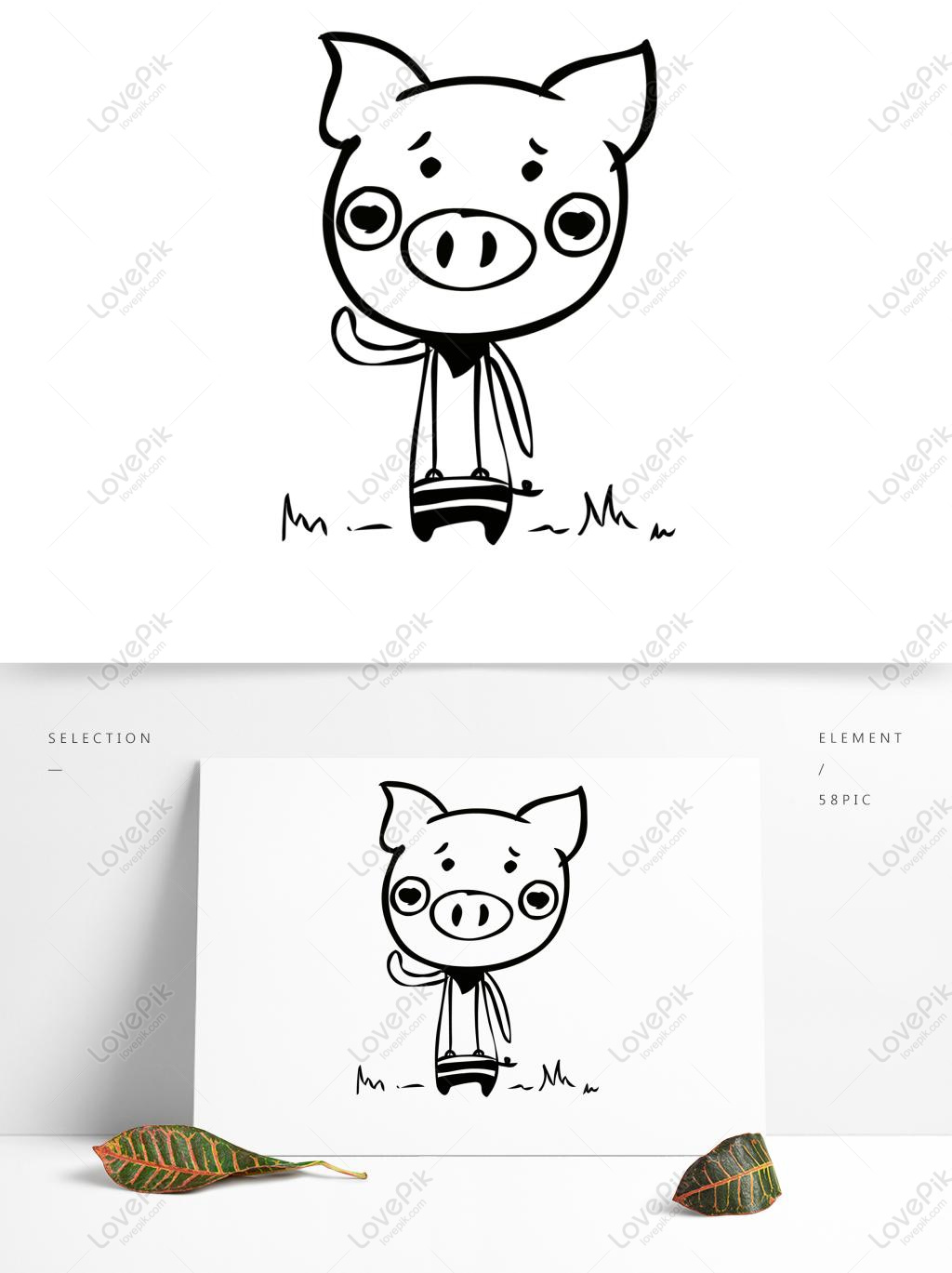 スティック図スタイル白黒カットイラスト 豚イメージ グラフィックス Id Prf画像フォーマットai Jp Lovepik Com