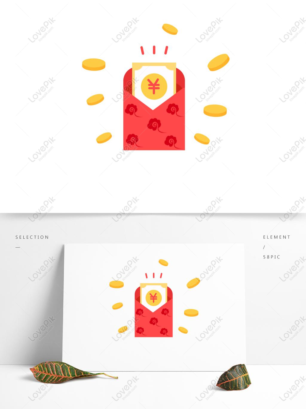 New Year Red Envelope Festive Gold Coin Red Cartoon Vector Commercial  Elements PNG Images