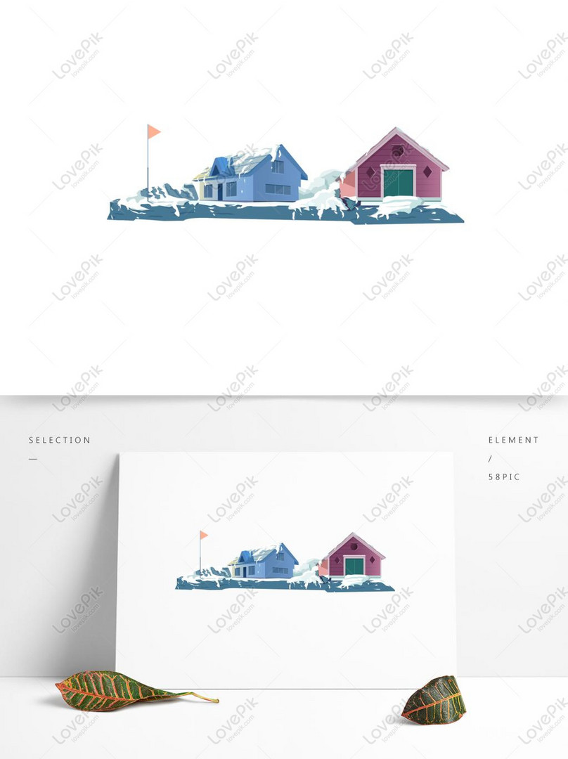 Desain Ilustrasi Rumah Tertutup Salju Yang Digambar Tangan Denga