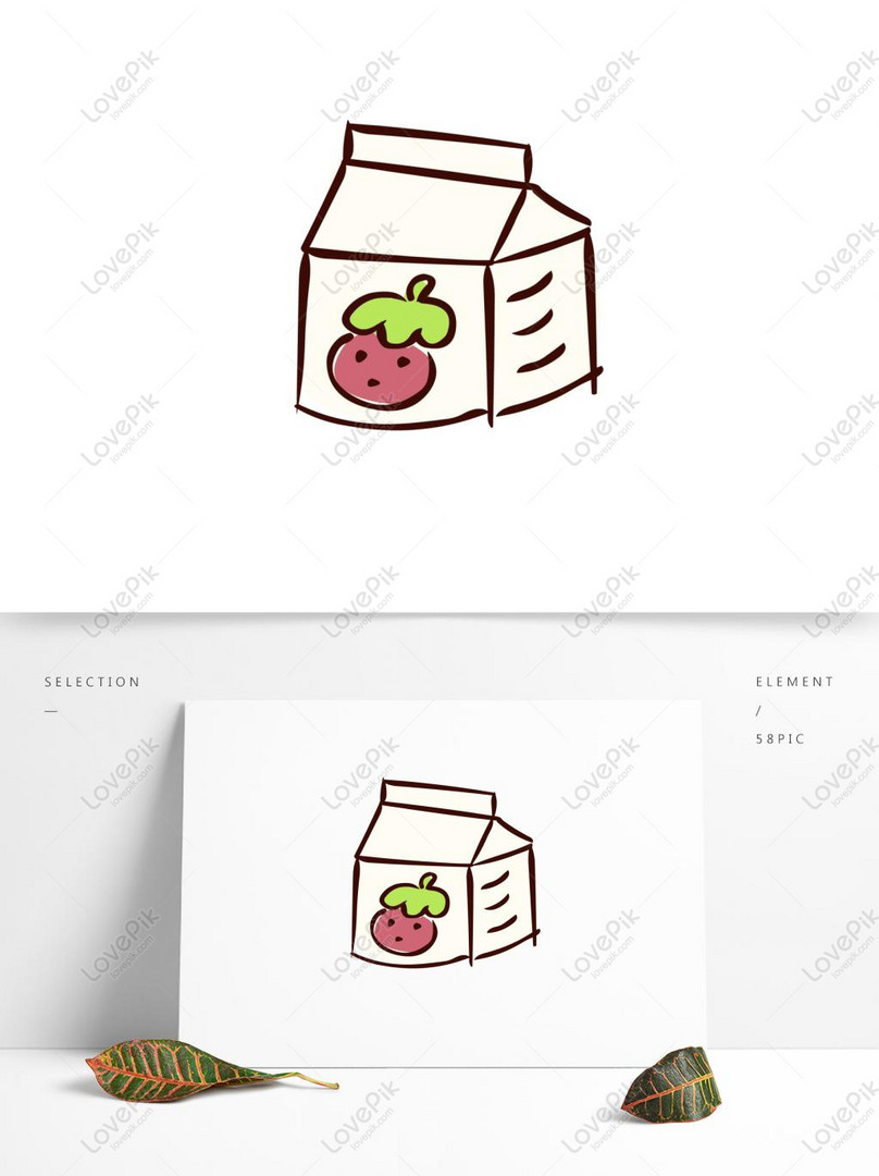 Food Elements Hand Drawn Cute Cartoon Drink Strawberry Milk PNG ...