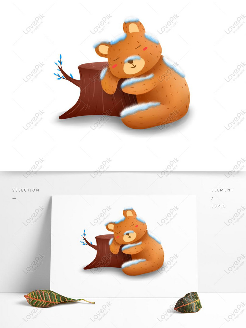 Kartun Beruang Coklat Yang Digambar Tangan Tidur Di Atas Tunggu