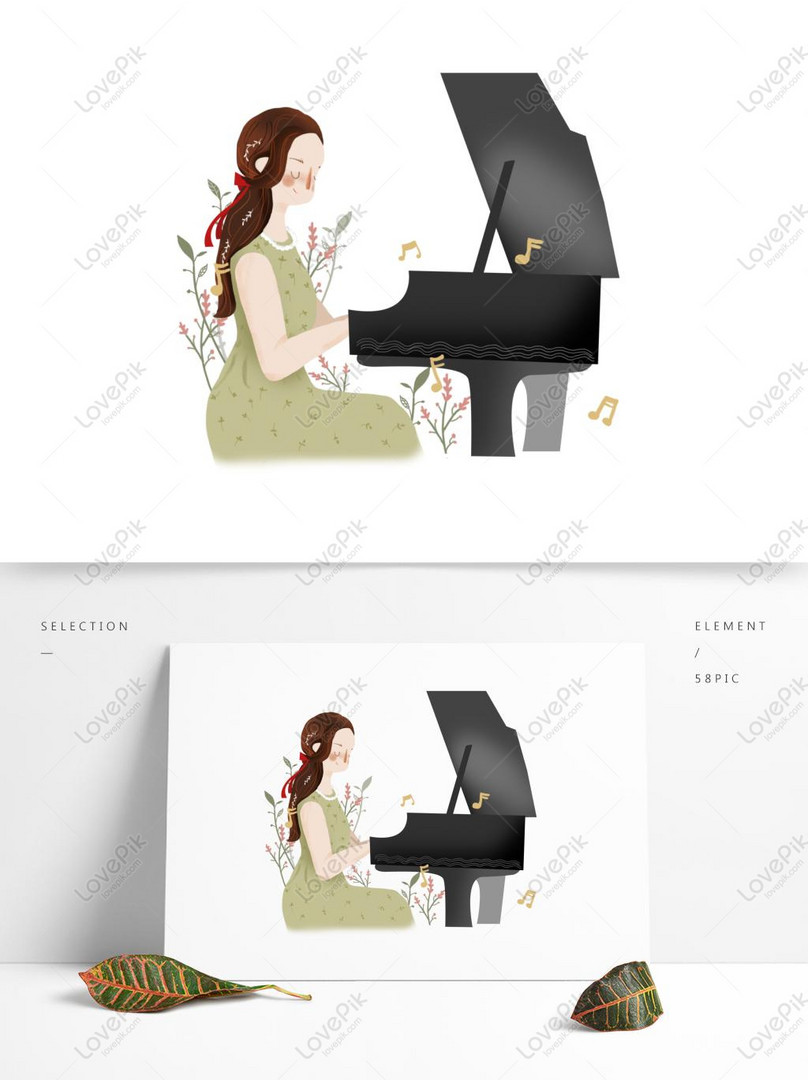 音楽祭の楽器演奏文字小さな新鮮な風のイラストがピアノを弾くイメージ