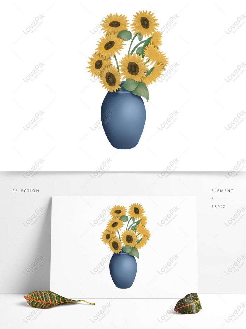Hand Drawn Cartoon Sun Flower Vase Original Element Psd Images