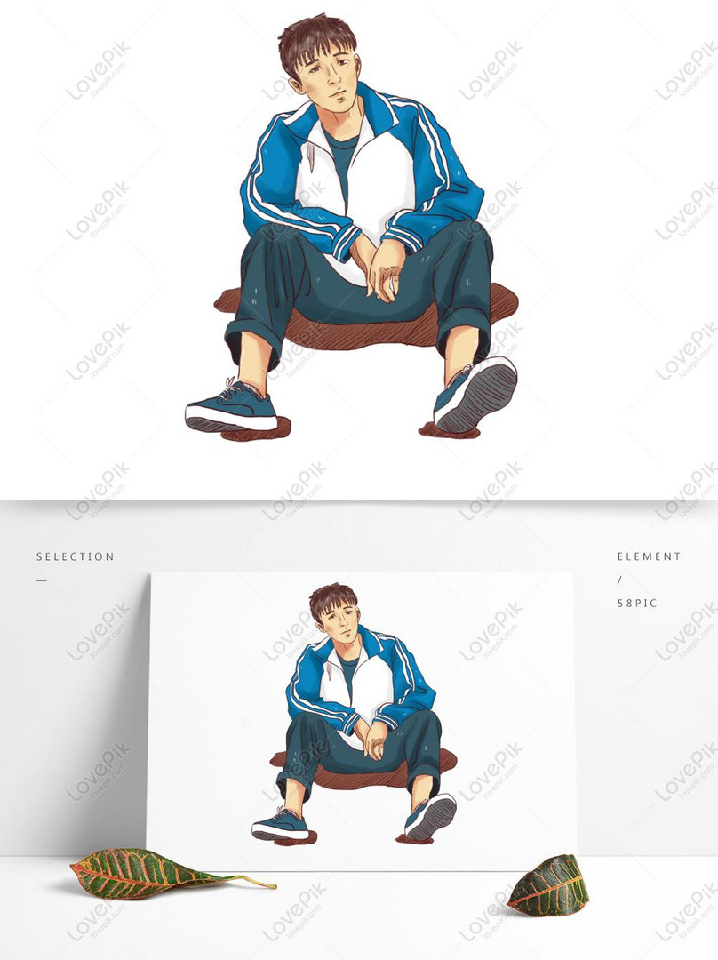 Cartoon Handsome Boy Sitting On The Floor With Original Elements PNG Hd  Transparent Image PSD images free download_1369 × 1024 px - Lovepik