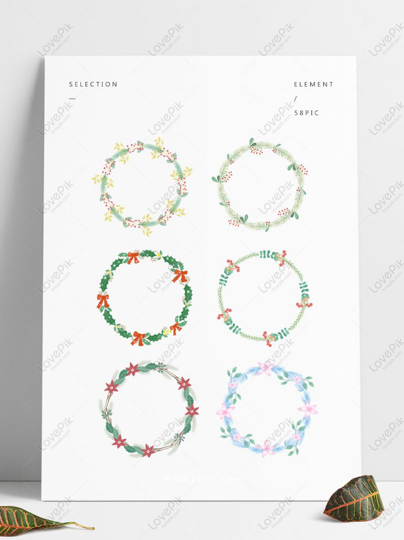 Hand Painted Christmas Wreath Cute Material Set PNG Transparent ...