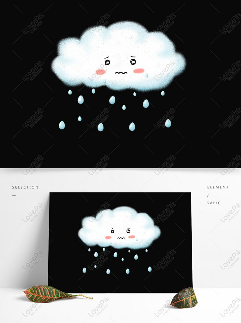 Kartun Comel Tangan Ditarik Awan Putih Di Bawah Awan Hujan Gambar
