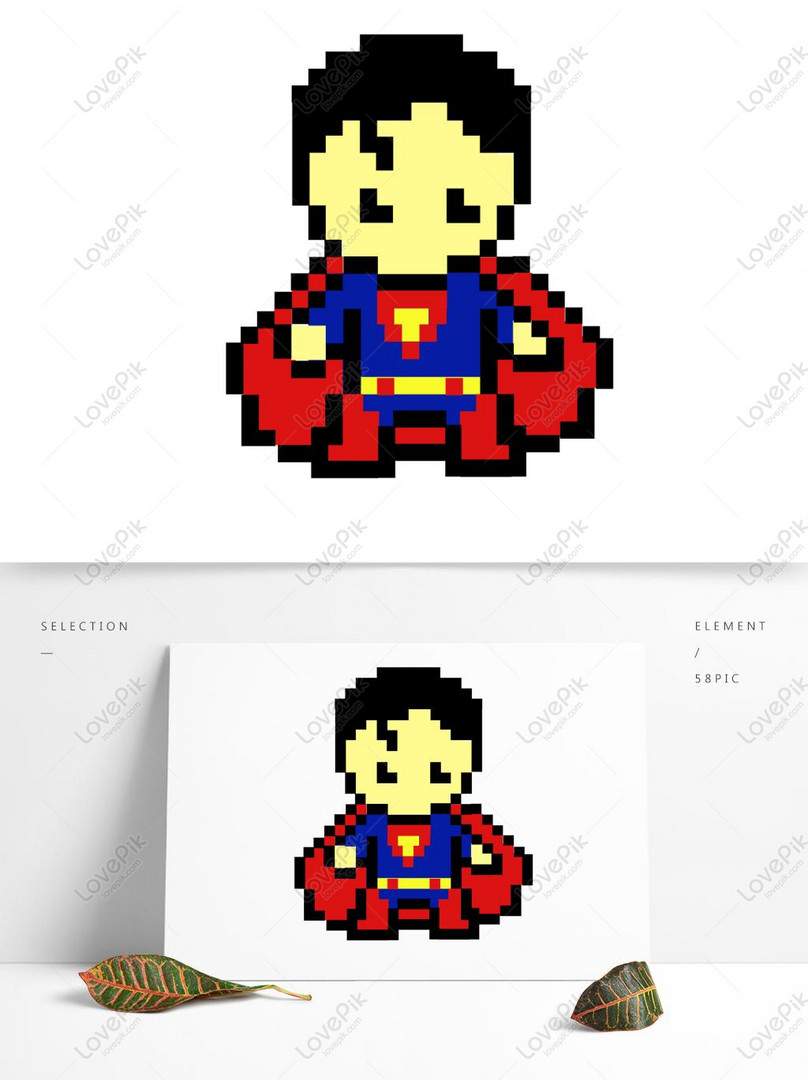 Simple Creative Cute Cartoon Mosaic Superman Pixel Painting Elem PNG Image  PSD images free download_1369 × 1024 px - Lovepik