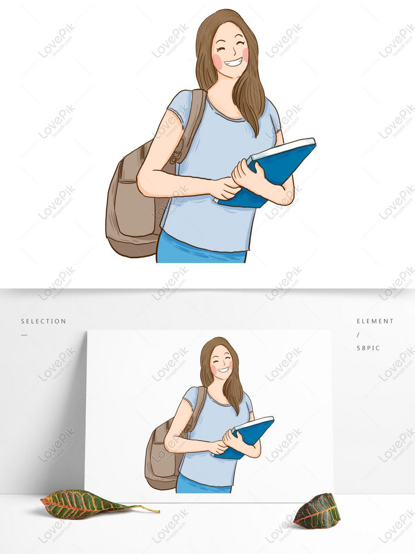 Hand Drawn Smiling Female College Student Cartoon Character Desi PNG White  Transparent PSD images free download_1369 × 1024 px - Lovepik