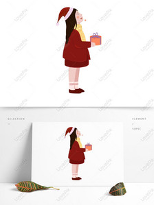 Cartoon happy girl receiving christmas present, Cartoon, cute, happy png image