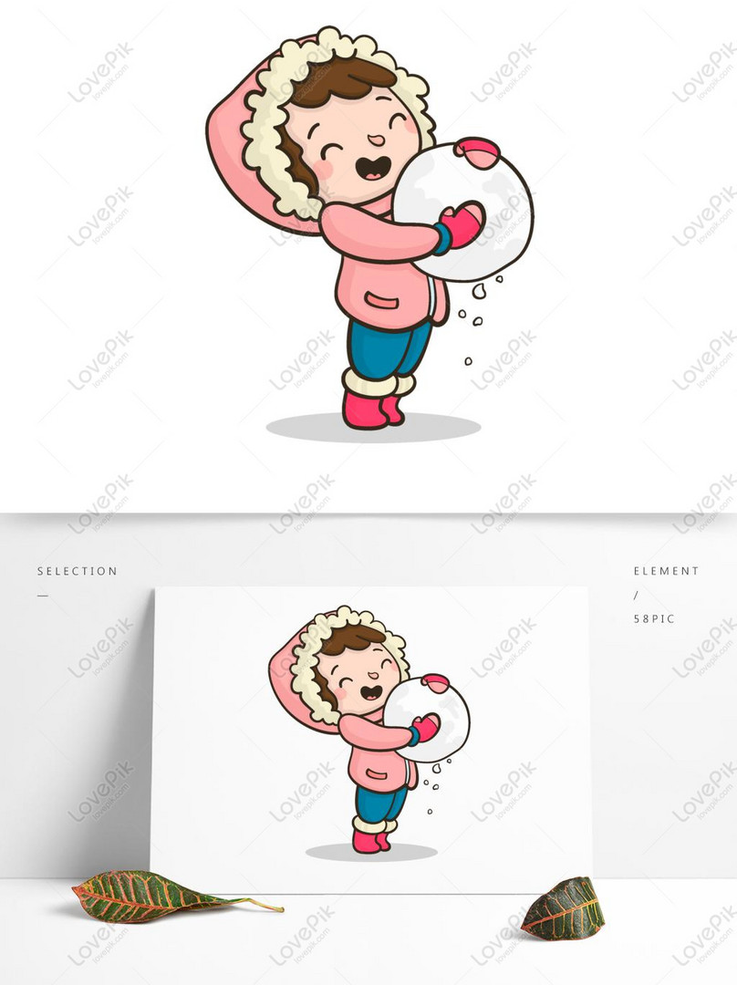 Drawing Cartoon Cute Girl Wearing Winter Clothes Holding Snow Ball In  Winter Can Be Commercial Elements PNG Images
