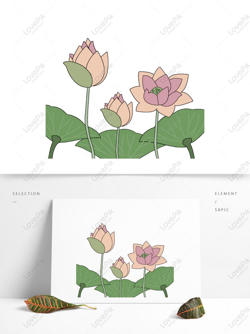 Simple And Creative Cute Cartoon Hand Painted Lotus Material PNG ...