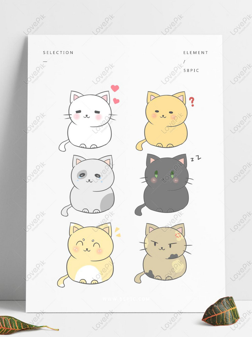 Cute Cartoon Japanese Fresh Cat Expression Pack Universal Set PNG  Transparent Image PSD images free download_1369 × 1024 px - Lovepik