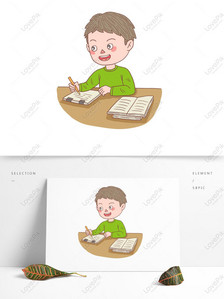 Cartoon hand drawn character boy writing homework, Cartoon, hand drawn, character png picture