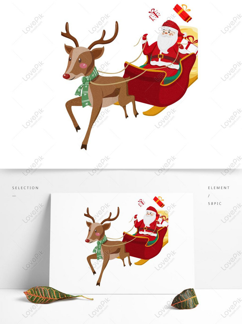 Reindeer Sleigh Santa Claus Hand Drawn Design PNG Free Download PSD images  free download_1369 × 1024 px - Lovepik
