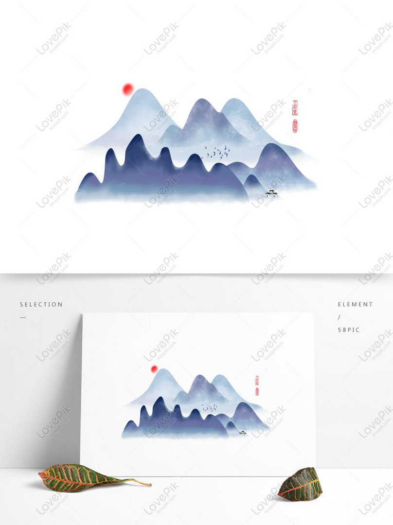 Vectơ miễn phí-Vẽ Bằng Tay Kiểu Mực Trung Quốc Núi Xa Chim Hoàng ...