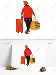 Painted boy holding luggage for home Chinese New Year, Painted, cartoon, illustrator png transparent image