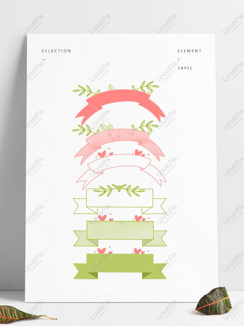 Fresh And Cute Hand Drawn Decorative Elements With Ribbons PNG ...