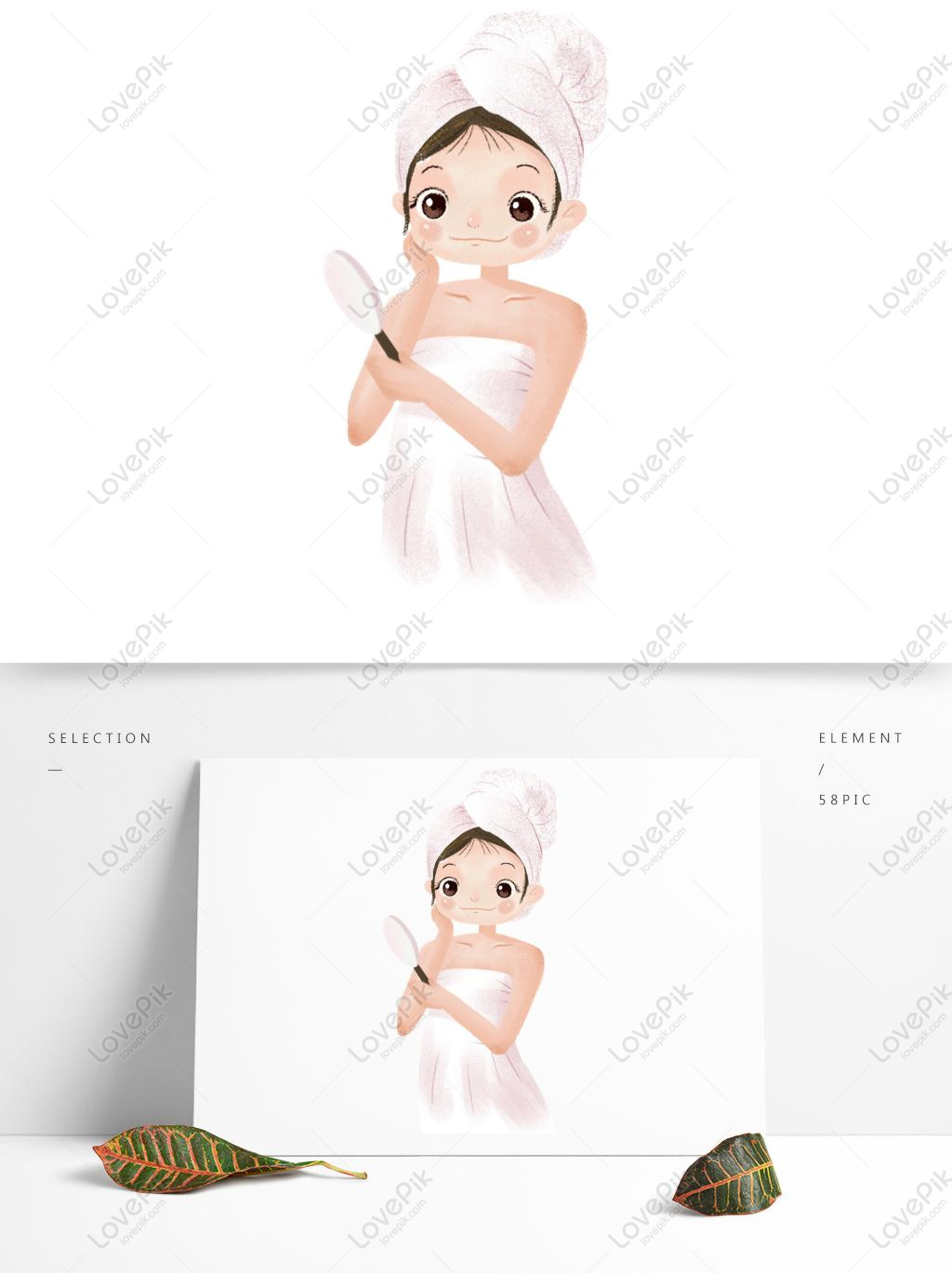 Cartoon Cute Girl Looking In The Mirror PNG Transparent Background PSD ...