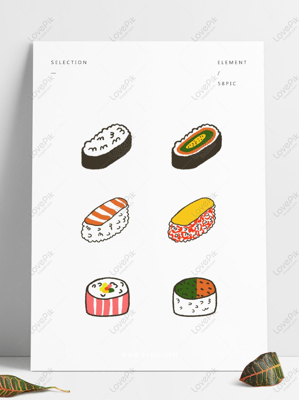 Hand Painted Cute Cartoon Food Sushi Available For Commercial Us ...