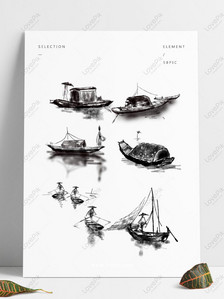 Ink painting Chinese ship black and white boat fishing boat land, Ink painting, Chinese painting, fishing boat png hd transparent image